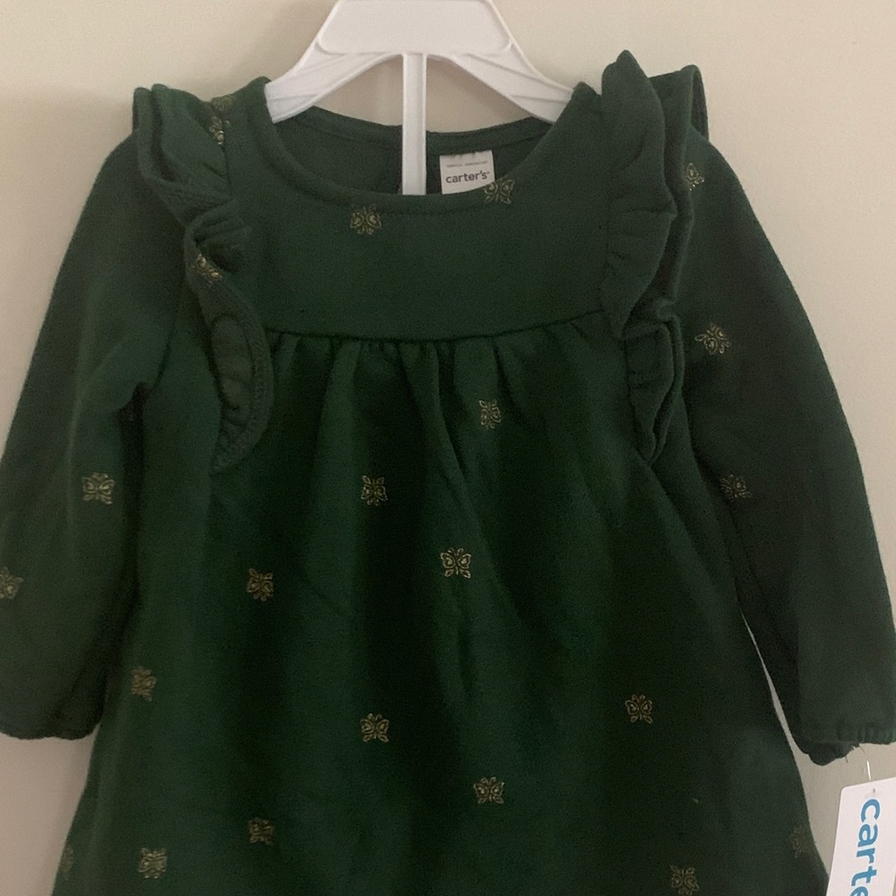 Carter's Forest Green Dress with Subtle Gold Details